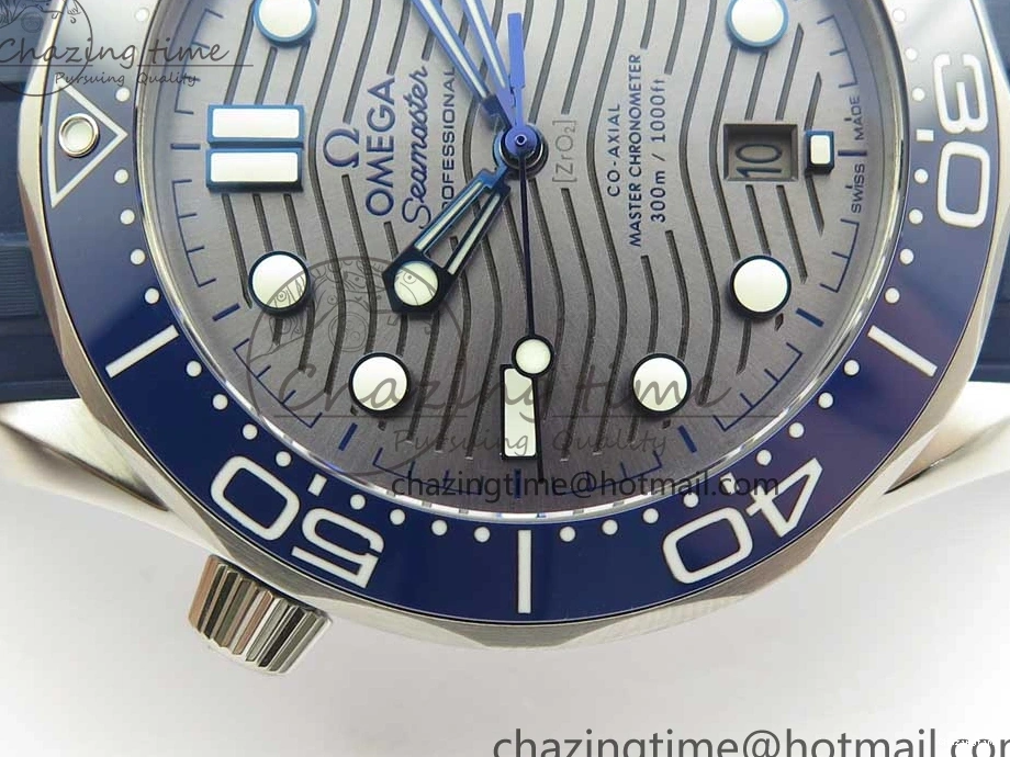 0406 StreetReady 2018 Seamaster Diver 300M VSF 1:1 Best Edition Blue Ceramic Gray Dial on Blue Rubber Strap A8800 V2 (Black Balance Wheel) 7963